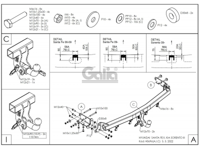 Фаркоп оцинкованный Galia шар C съемный для Hyundai Santa Fe/Kia Sorento 2006-2012
